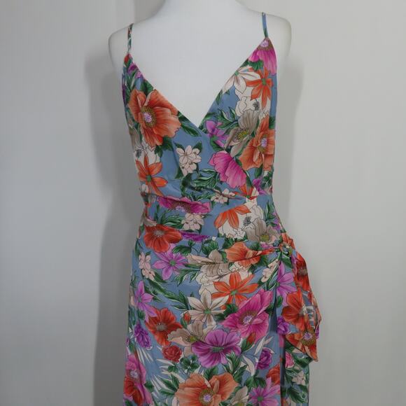 YUMI KIM Floral Oahu Chambray Bond Street V-neck Asymmetrical Hem Dress Small - Picture 2 of 10